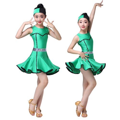 Girls latin dance dresses green performance competition ballroom salsa chacha dance dresses